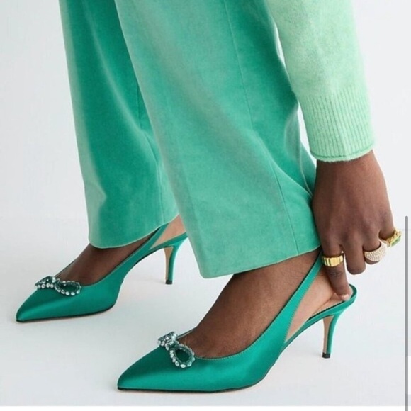 J.Crew Colette Slingback Pumps with Bow in Jungle Green - Size 8 - Picture 3 of 11